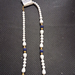 Vintage Lucite gold white blue bead necklace